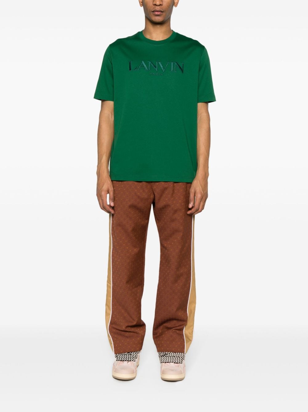 Shop Lanvin Logo-embroidered Cotton T-shirt In Green