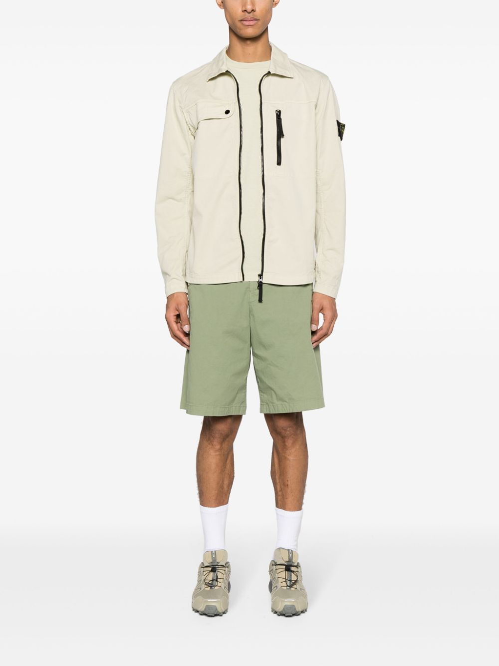 Shop Stone Island Compass-patch Cotton Shirt Jacket In Green