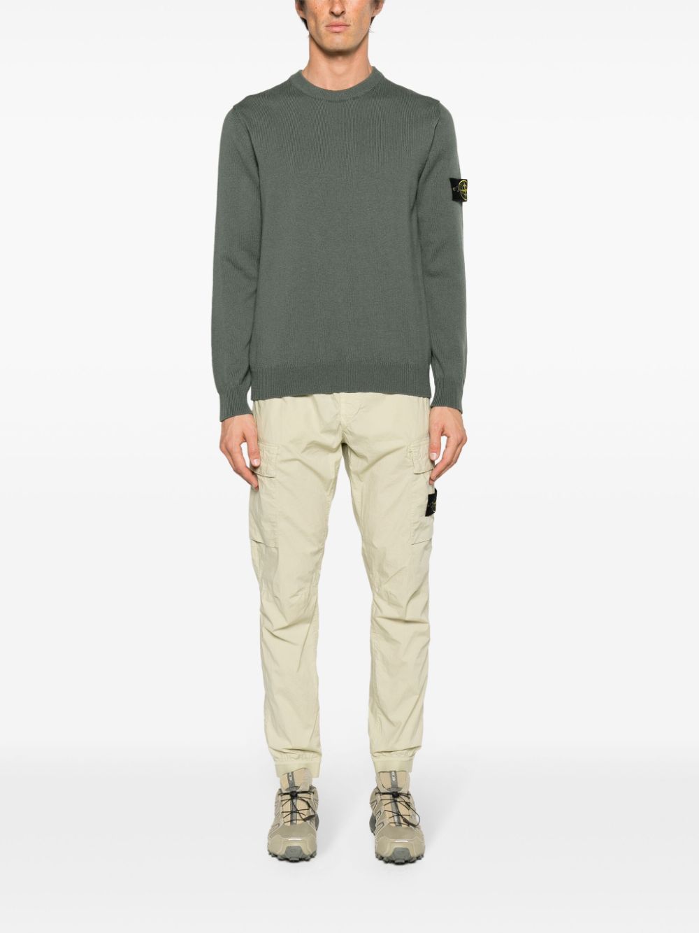 Shop Stone Island Compass-badge Mid-rise Tapered Cargo Trousers In Green