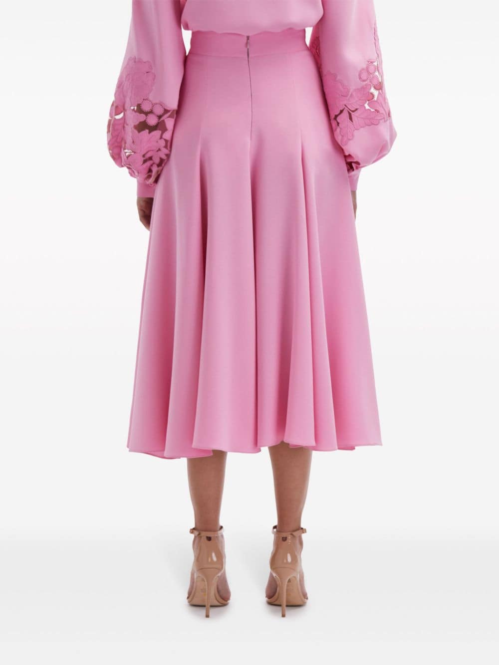Shop Oscar De La Renta Georgette Midi Skirt In Pink