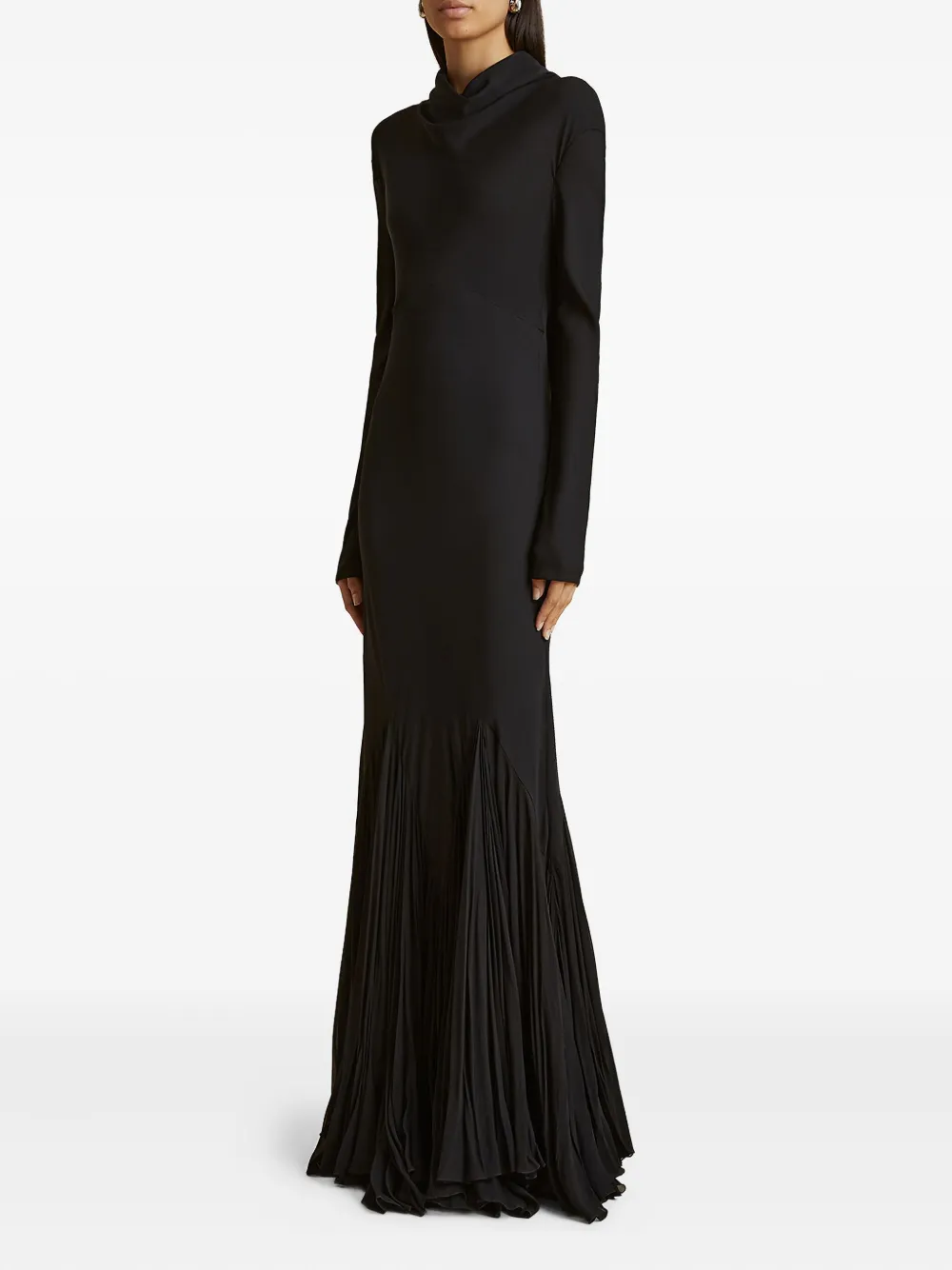 KHAITE Zijden jurk met plooien en open rug Zwart