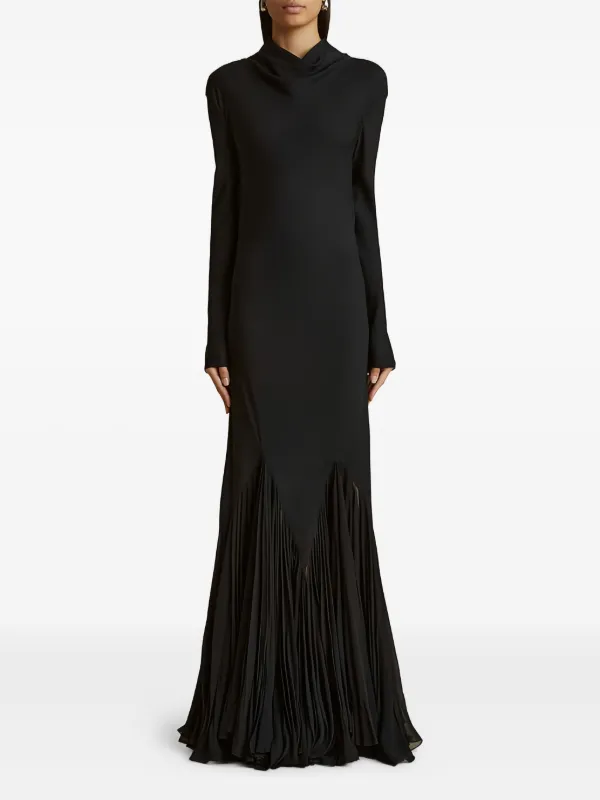 KHAITE Pleated open-back Silk Dress | Black | FARFETCH