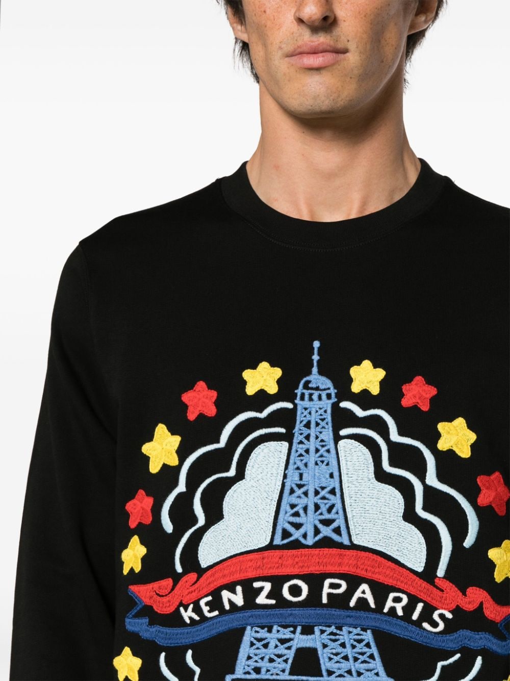 Shop Kenzo Varsity Drawn Graphic-embroidered Sweatshirt In Black