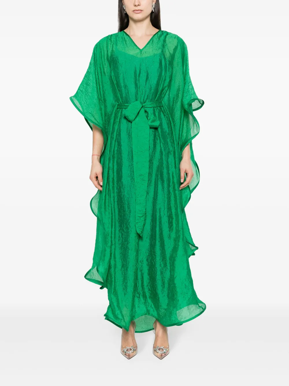 Shop Baruni Begonia Crinkled Maxi Kaftan In Green