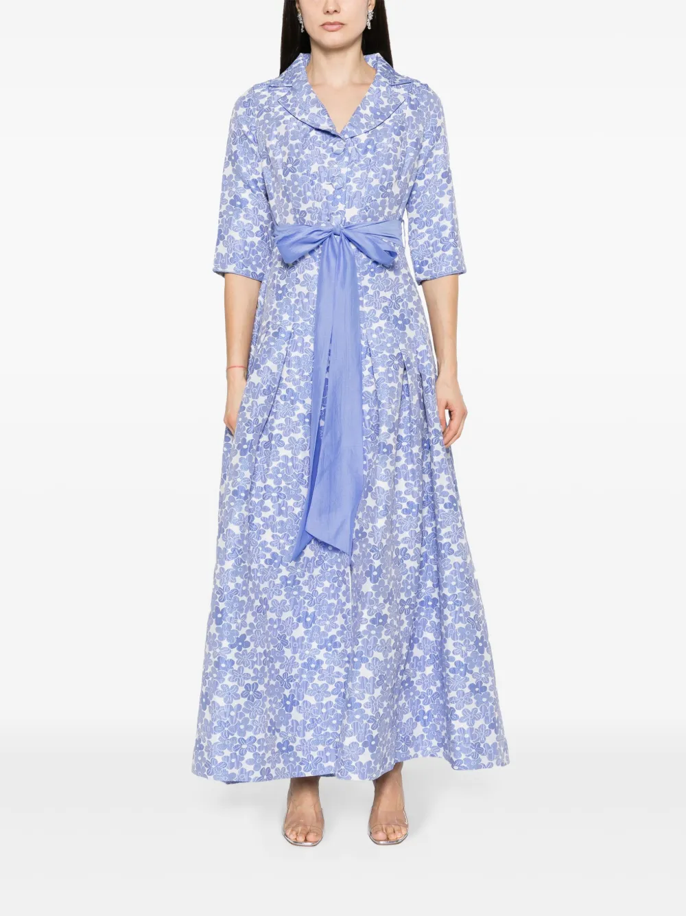 Shop Baruni Loretta Floral-jacquard Maxi Dress In Blue