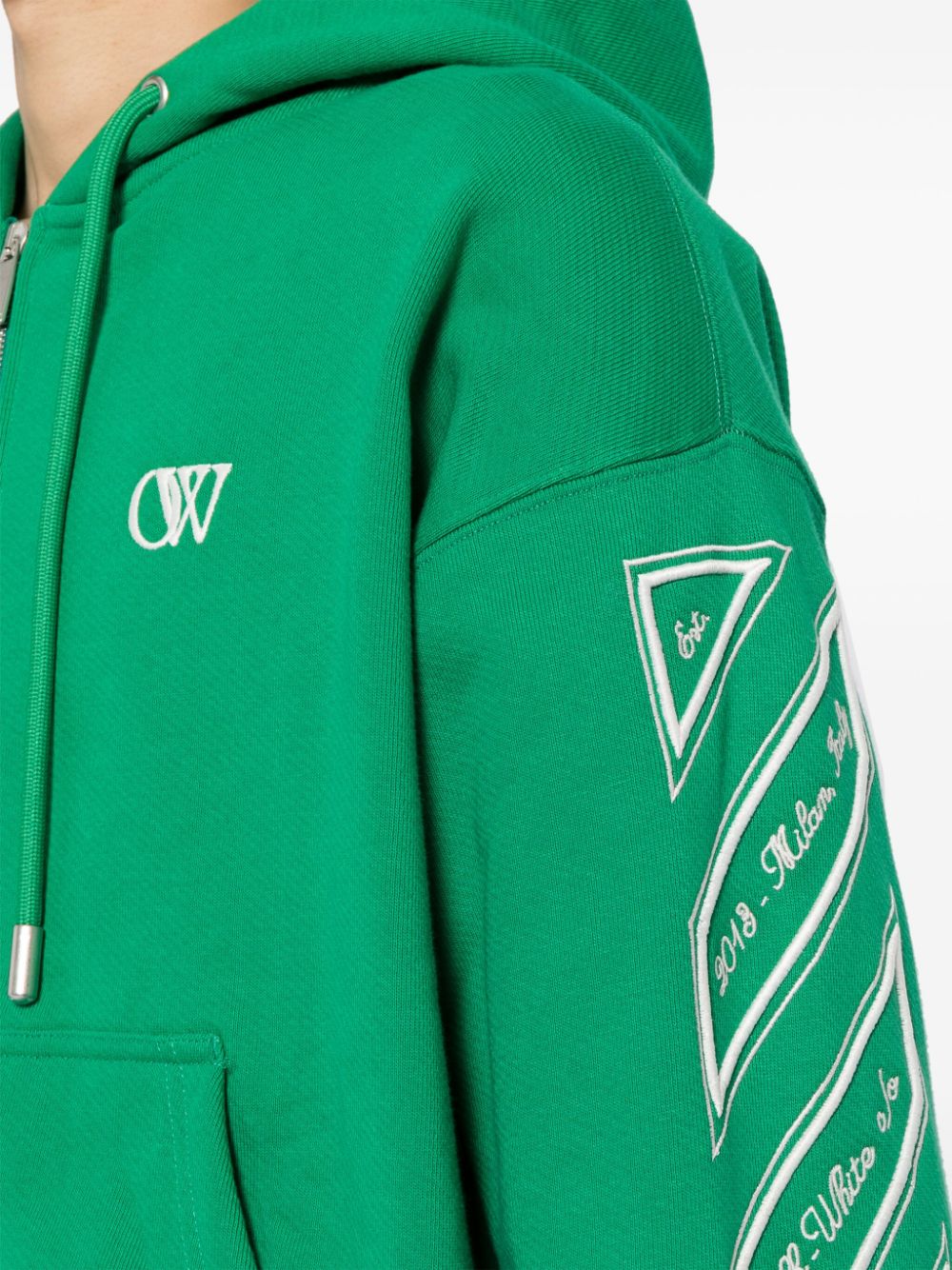 Shop Off-white Diag-stripe Zip-up Hoodie In Grün