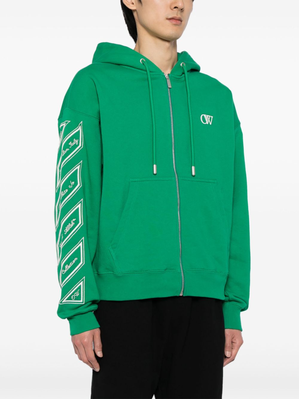 Shop Off-white Diag-stripe Zip-up Hoodie In Grün