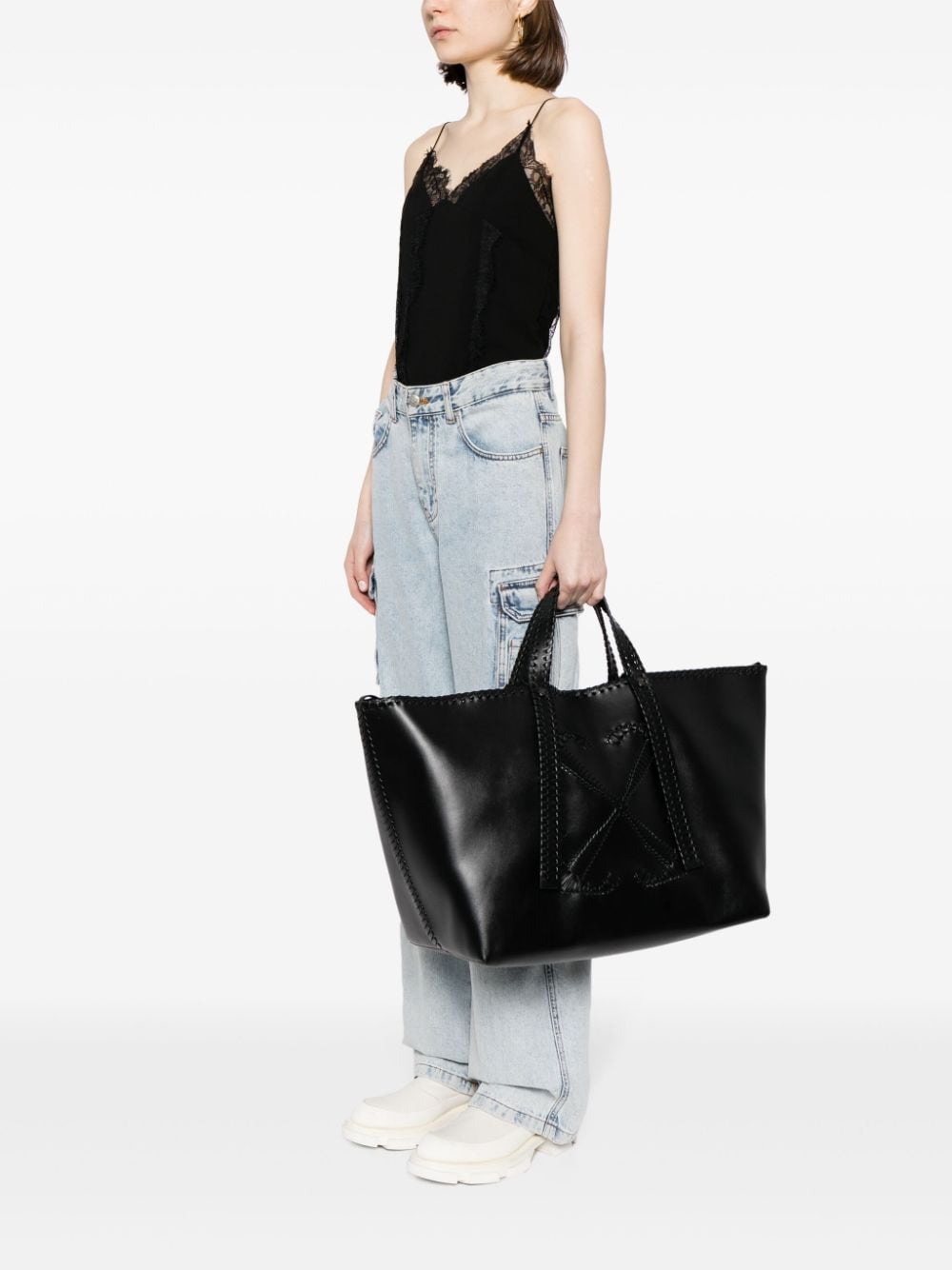 Shop Off-white Day Off Leather Tote Bag In 黑色
