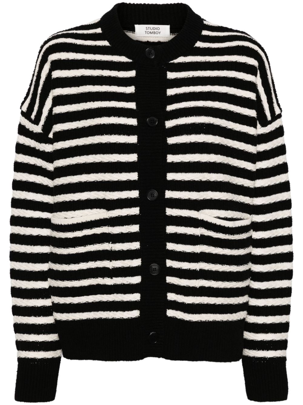 Studio Tomboy Striped Cable-knit Cardigan In Black