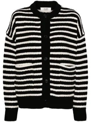 STUDIO TOMBOY Striped cable-knit Cardigan | Black | FARFETCH TR