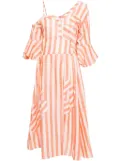 LOVEBIRDS one-shoulder striped midi dress - Orange