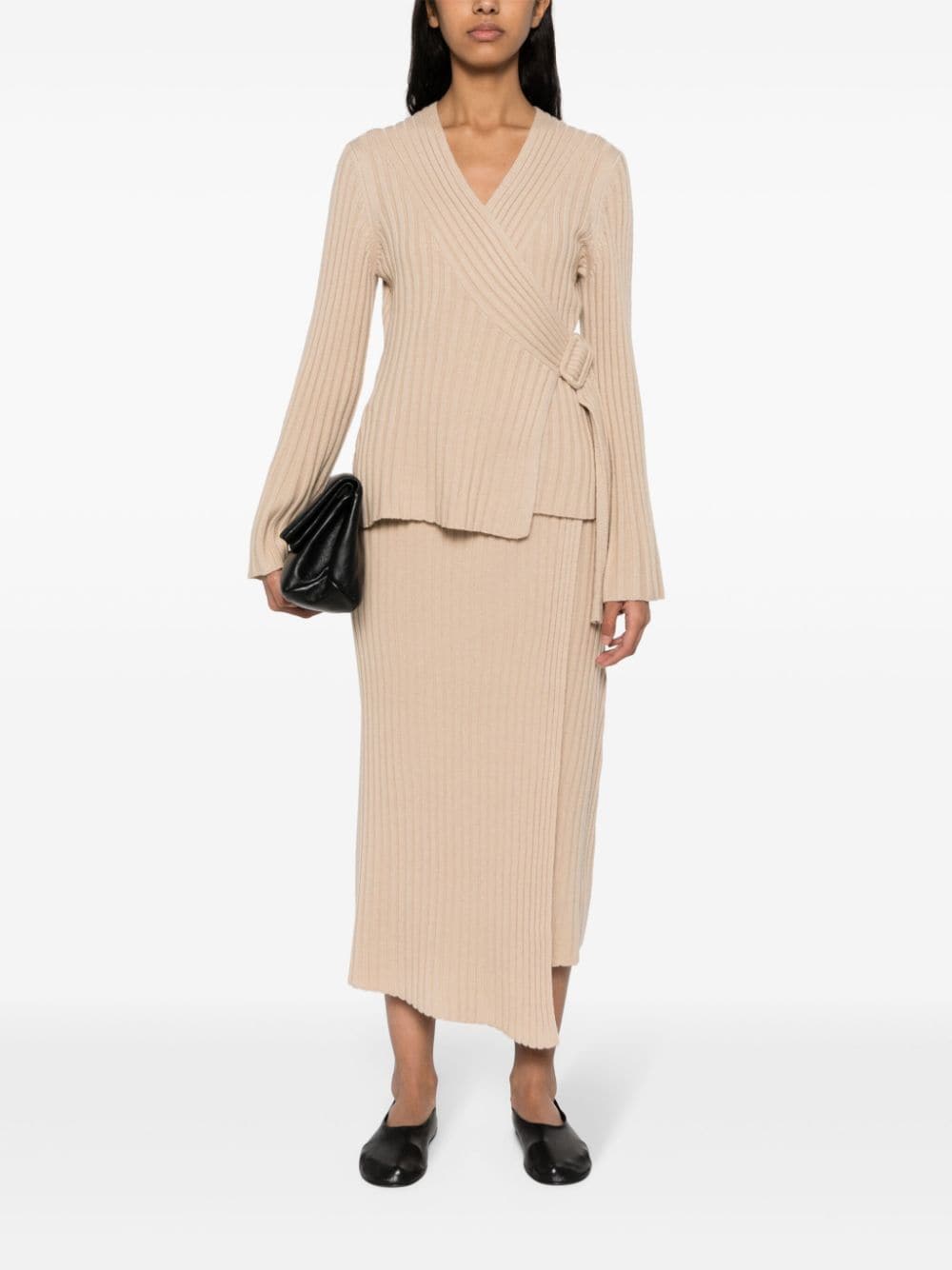 Shop By Malene Birger Chunky-ribbed Wrap Top In Neutrals
