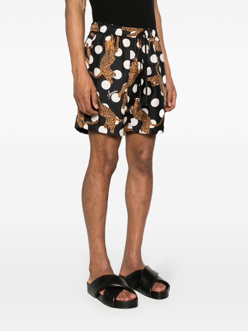 Shop Amiri Leopard-print Polka-dot Shorts In Black