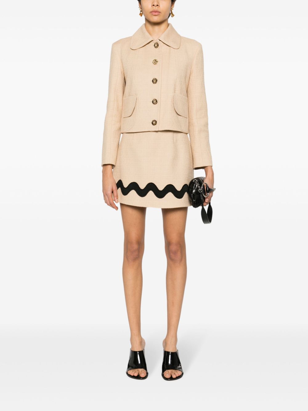 Shop Patou Cropped Tweed Jacket In Neutrals