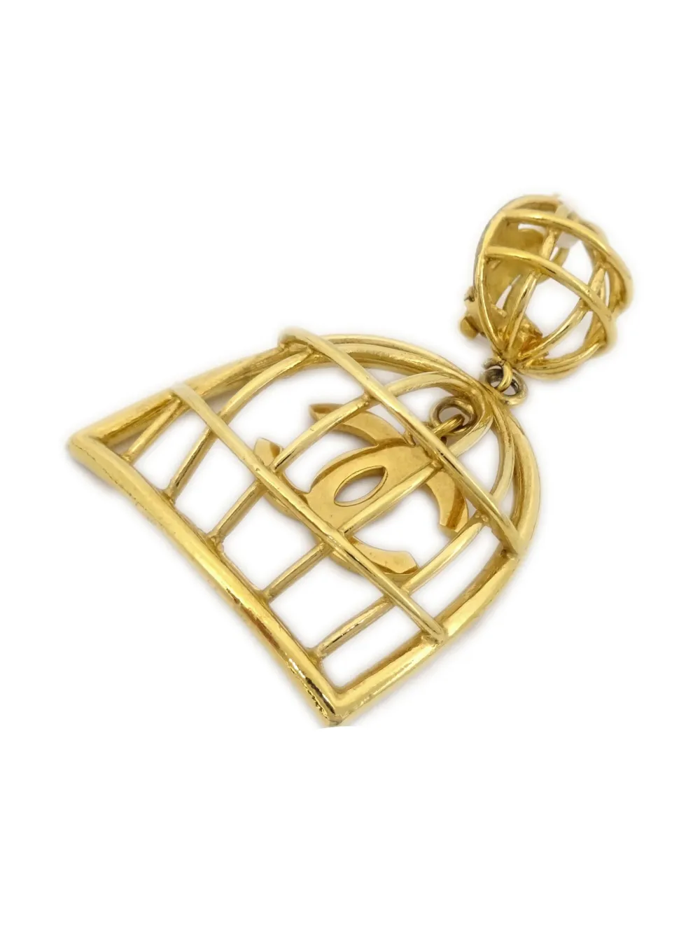 Pre-owned Chanel 1990-2000s Cc Birdcage Clip-on Earrings In Gold