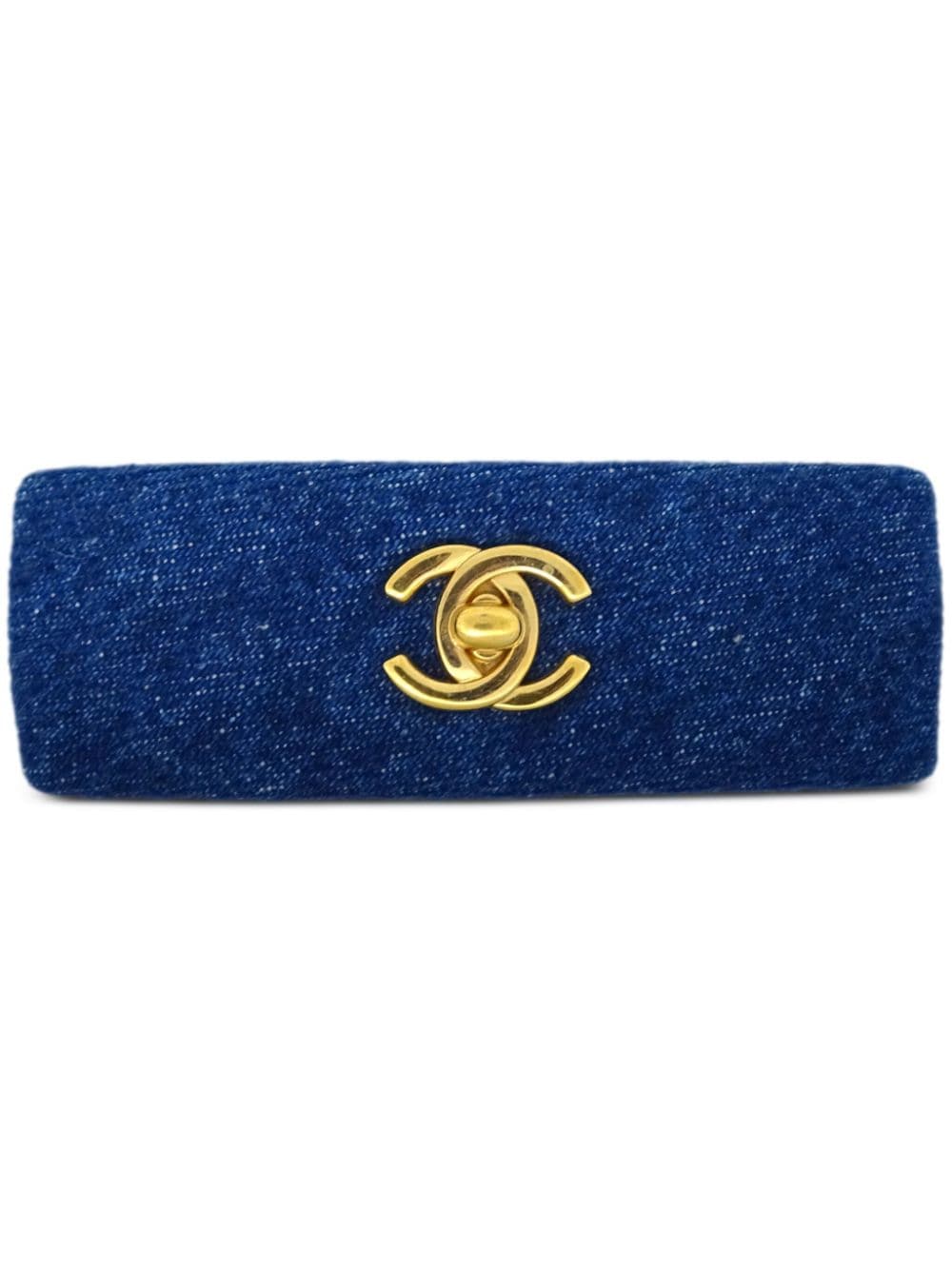 Pre-owned Chanel 1990-2000 Cc Turn-lock Denim Hair Barrette In Blue