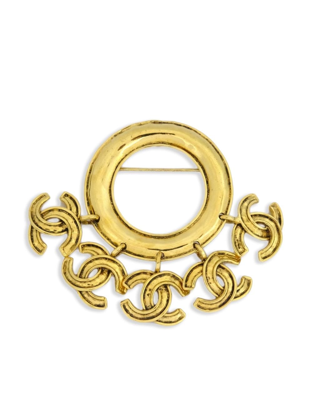 Pre-owned Chanel 1994 Cc Dangle Circular Brooch In Gold