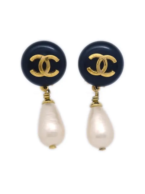 CHANEL Pre-Owned 1992 CC faux-pearl clip-on earrings