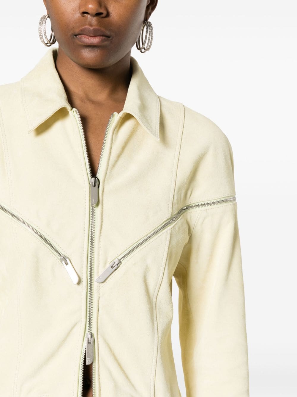 Shop Gcds All-around-zip Suede Jacket In Yellow