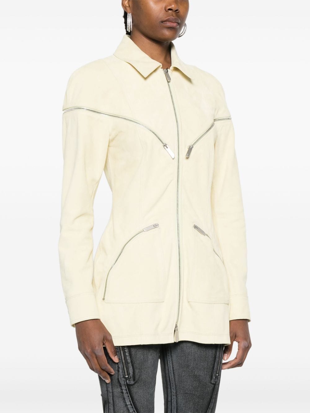 Shop Gcds All-around-zip Suede Jacket In Yellow