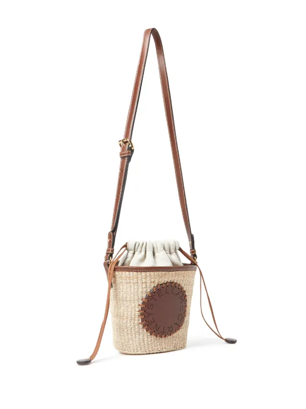 Stella Mccartney logo applique Abaca Bucket Bag Neutrals