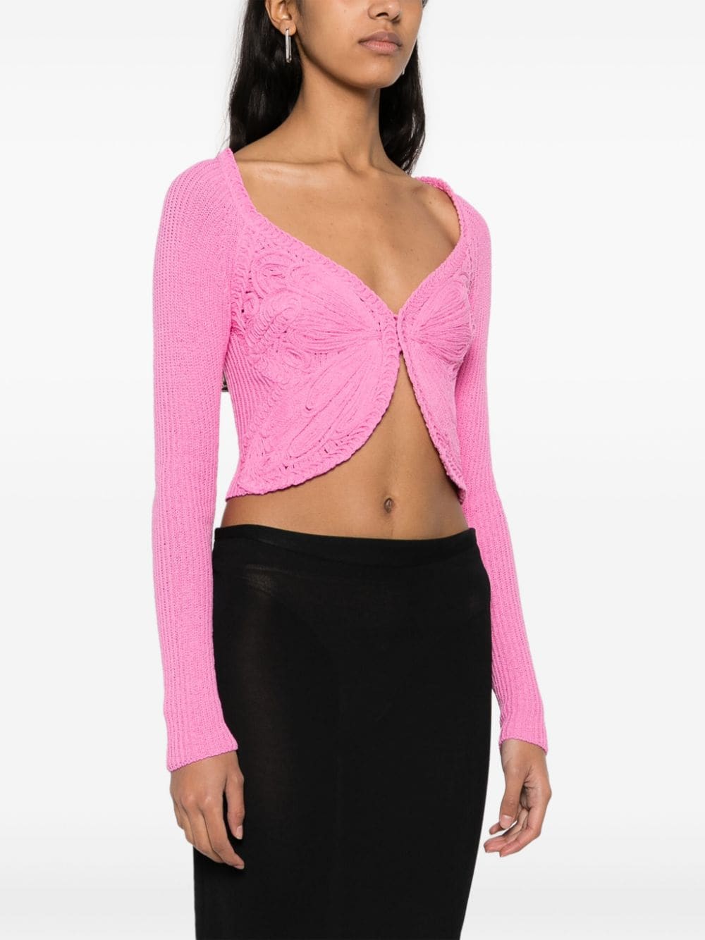 Shop Blumarine Cropped Butterfly-knit Cardigan In Pink