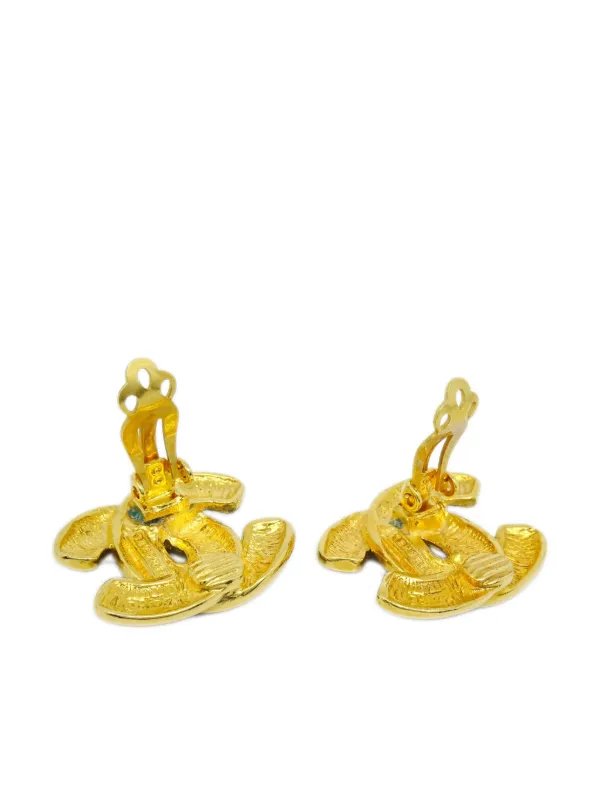 CHANEL Pre-Owned CC-logo gold-pleated clip-on Earrings Gold