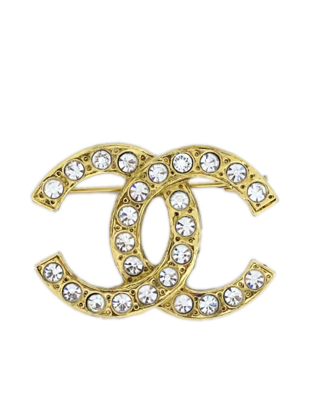 Pre-owned Chanel 1990-2000s Cc Rhinestone-embellished Brooch In Gold