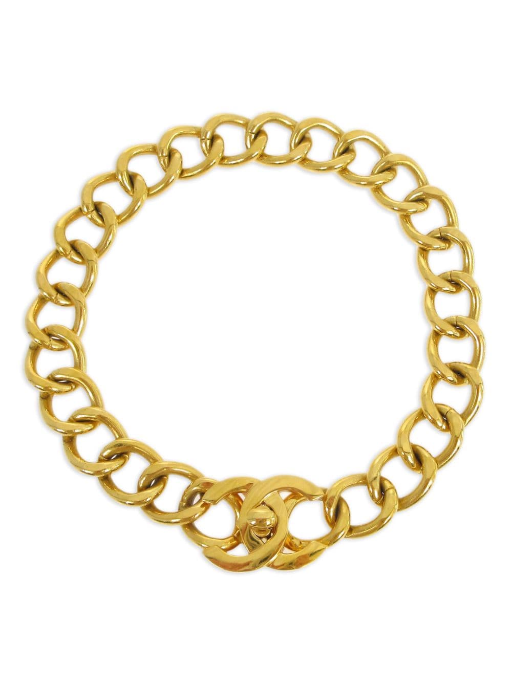 Pre-owned Chanel 1995 Interlocking Cc-turn Lock Bracelet In Gold