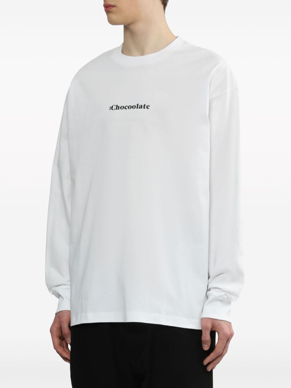 Shop Chocoolate Logo-print Long-sleeve Cotton T-shirt In Weiss