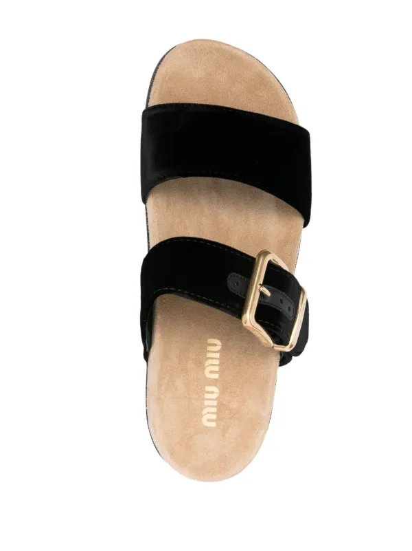 Miu Miu Suede Buckle Sandals | Black | FARFETCH EE