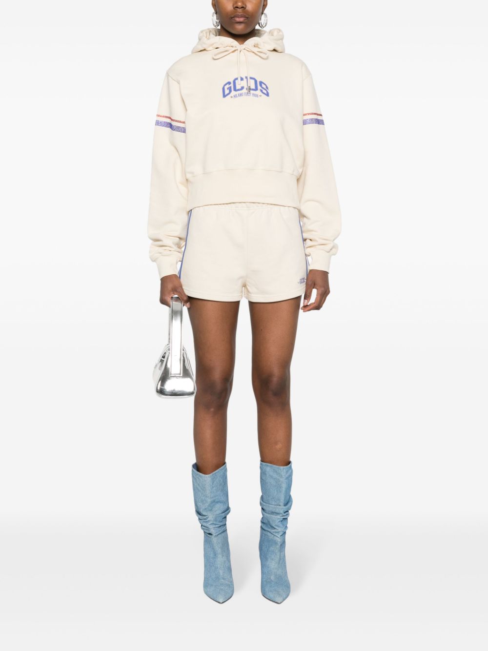 Shop Gcds Logo-embroidered Jersey Shorts In Nude