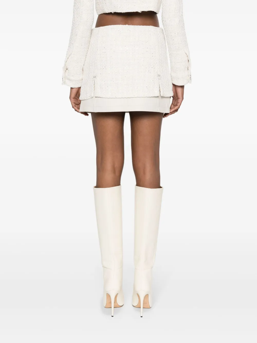 Shop Gcds Tweed Layered Mini Skirt In White