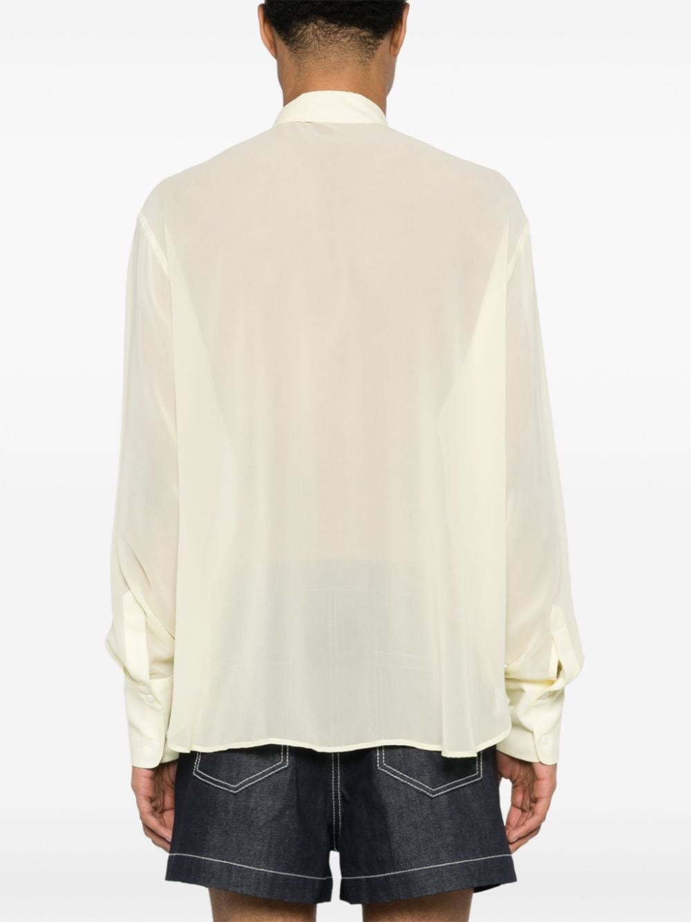 Shop Gcds Logo-embroidered Georgette Shirt In Yellow