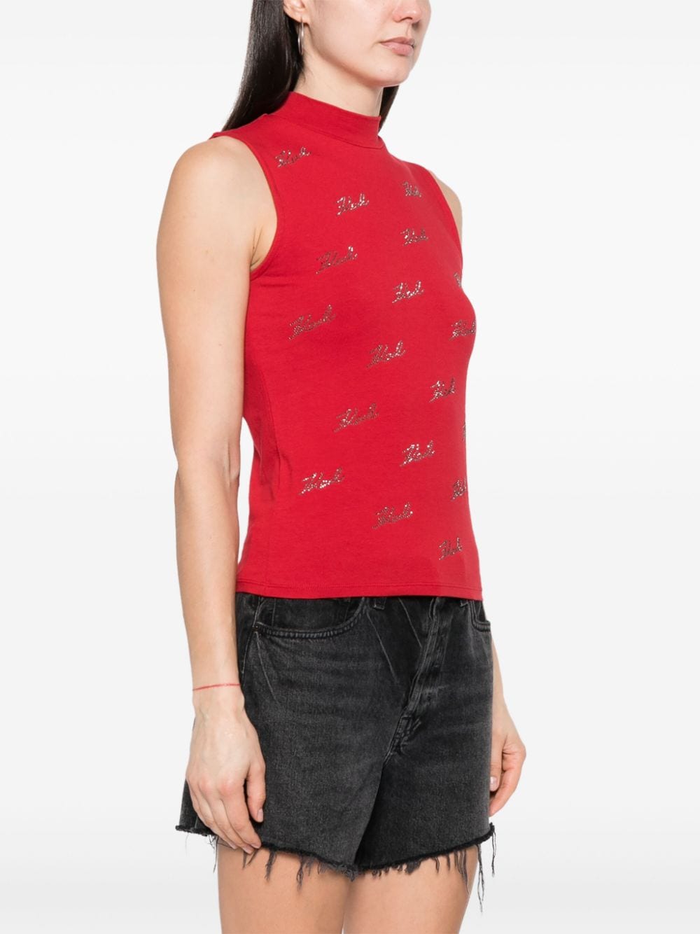 Karl Lagerfeld Mouwloze top met logo van stras Rood