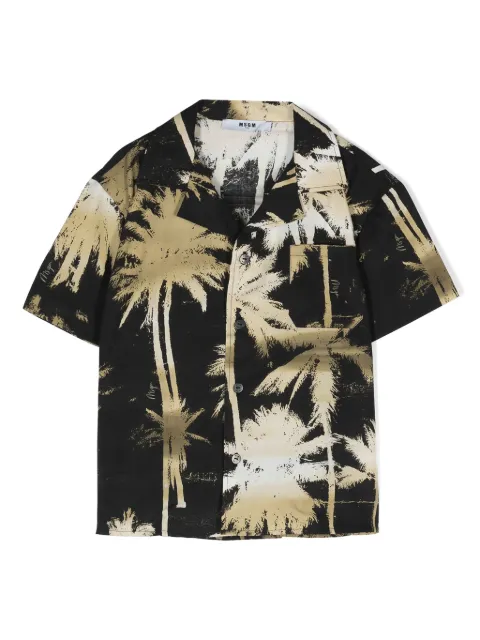 MSGM Kids palm tree-print poplin shirt