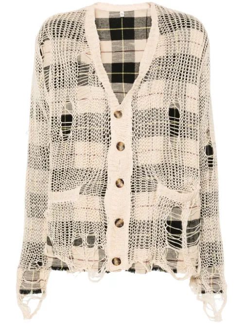 Cardigan en maille ajourée à effet usé - R13 - Modalova