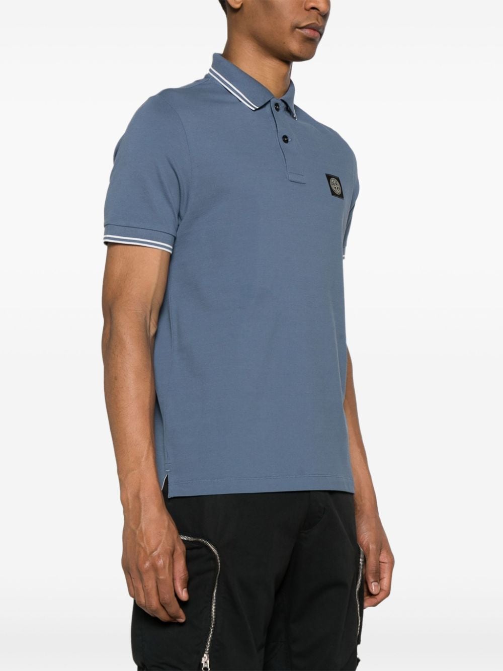 Shop Stone Island Compass-motif Cotton Polo Shirt In Blue