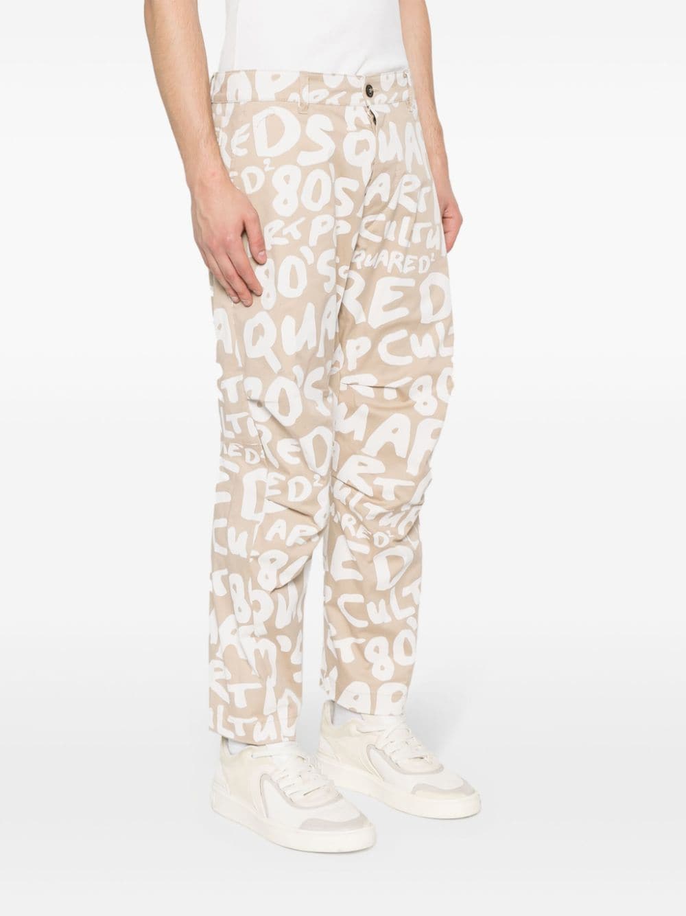 Shop Dsquared2 Logo-print Tapered Trousers In Neutrals