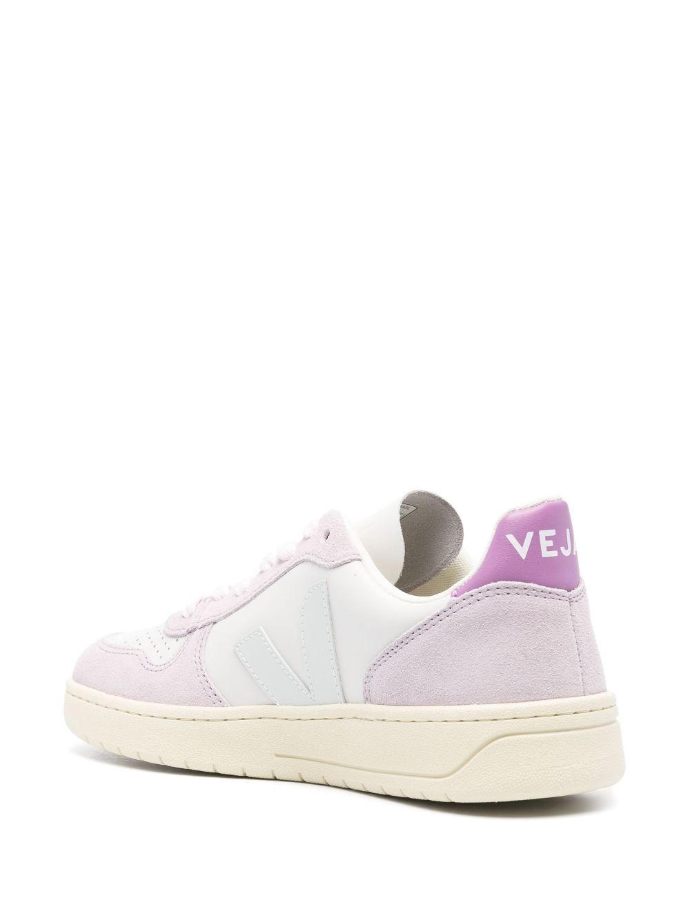 Shop Veja V-10 Panelled Leather Sneakers In White