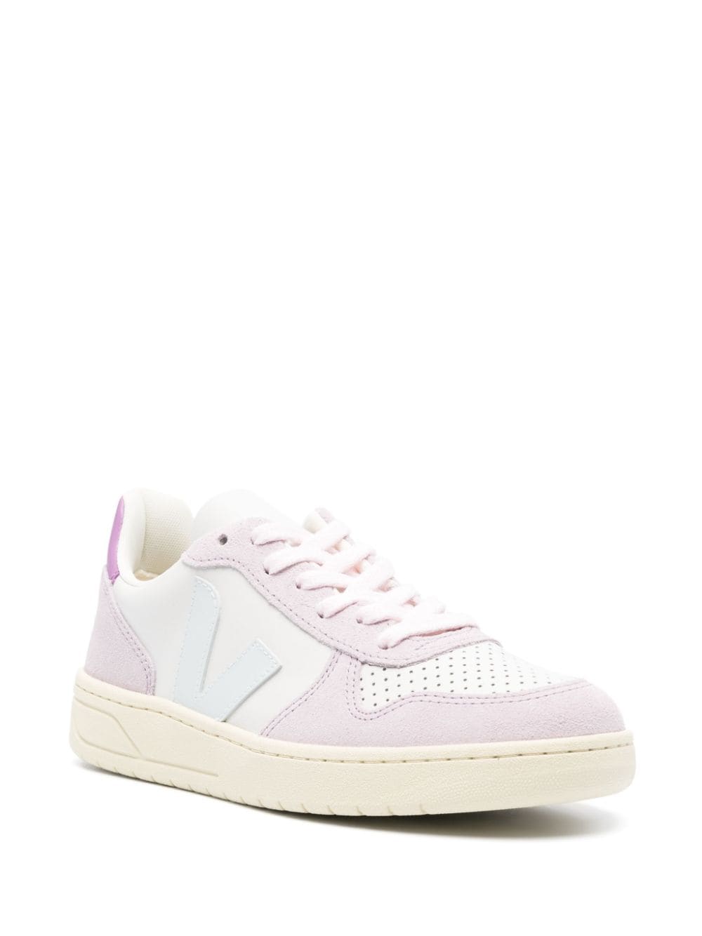 Shop Veja V-10 Panelled Leather Sneakers In White