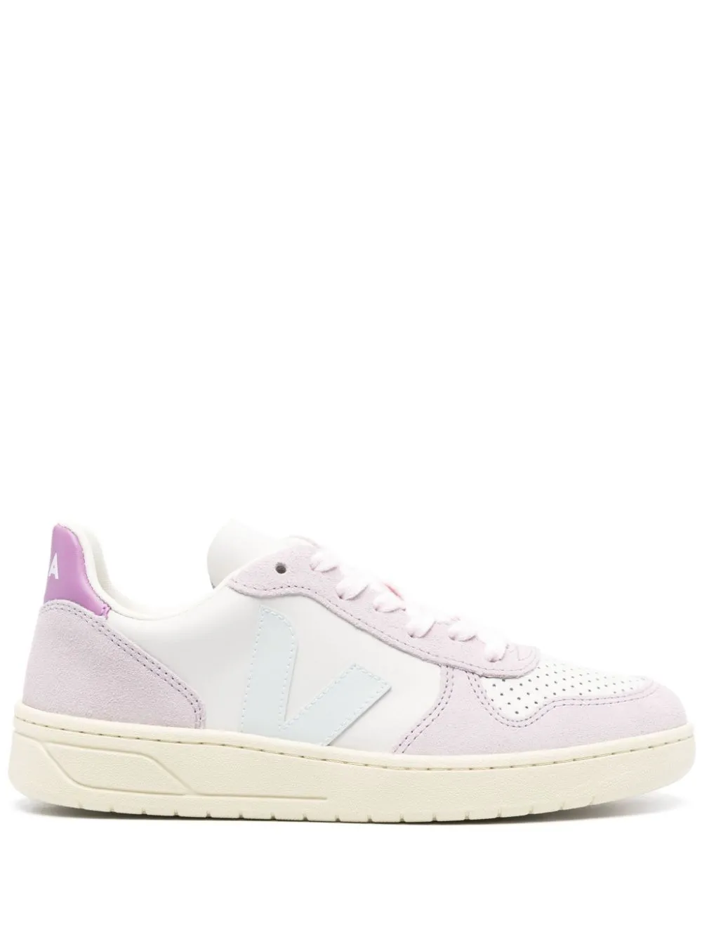 Veja V-10 Panelled Leather Sneakers In White
