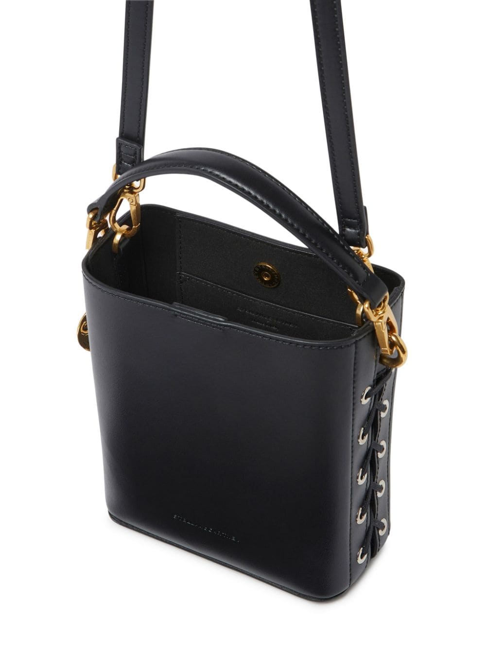 Shop Stella Mccartney Frayme Faux-leather Bucket Bag In Black