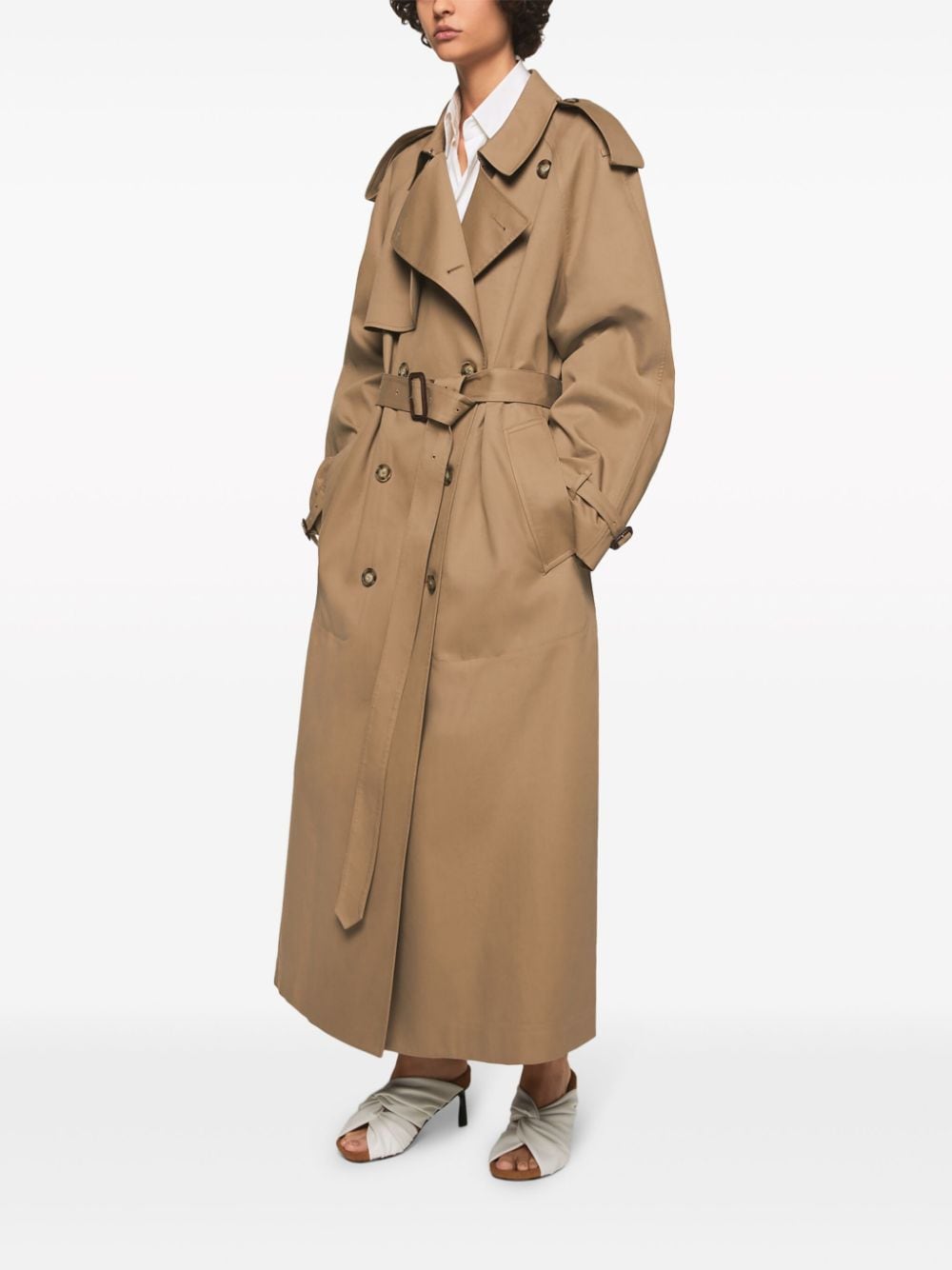 Shop Stella Mccartney Belted Cotton Trench Coat In Brown