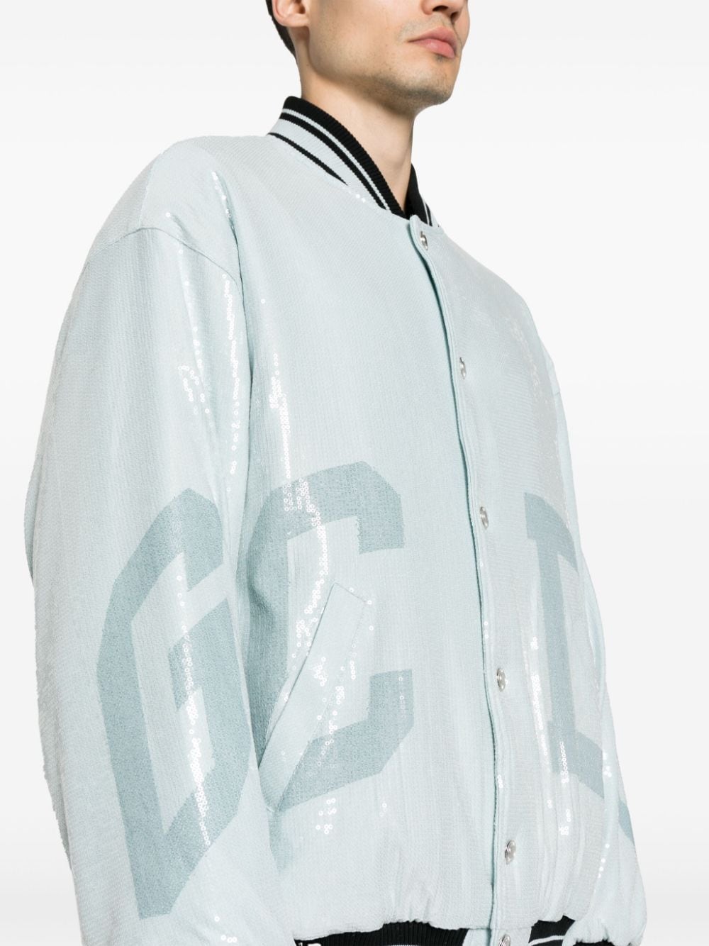 Shop Gcds Sequins Varsity Logo Bomber Jacket In Blue