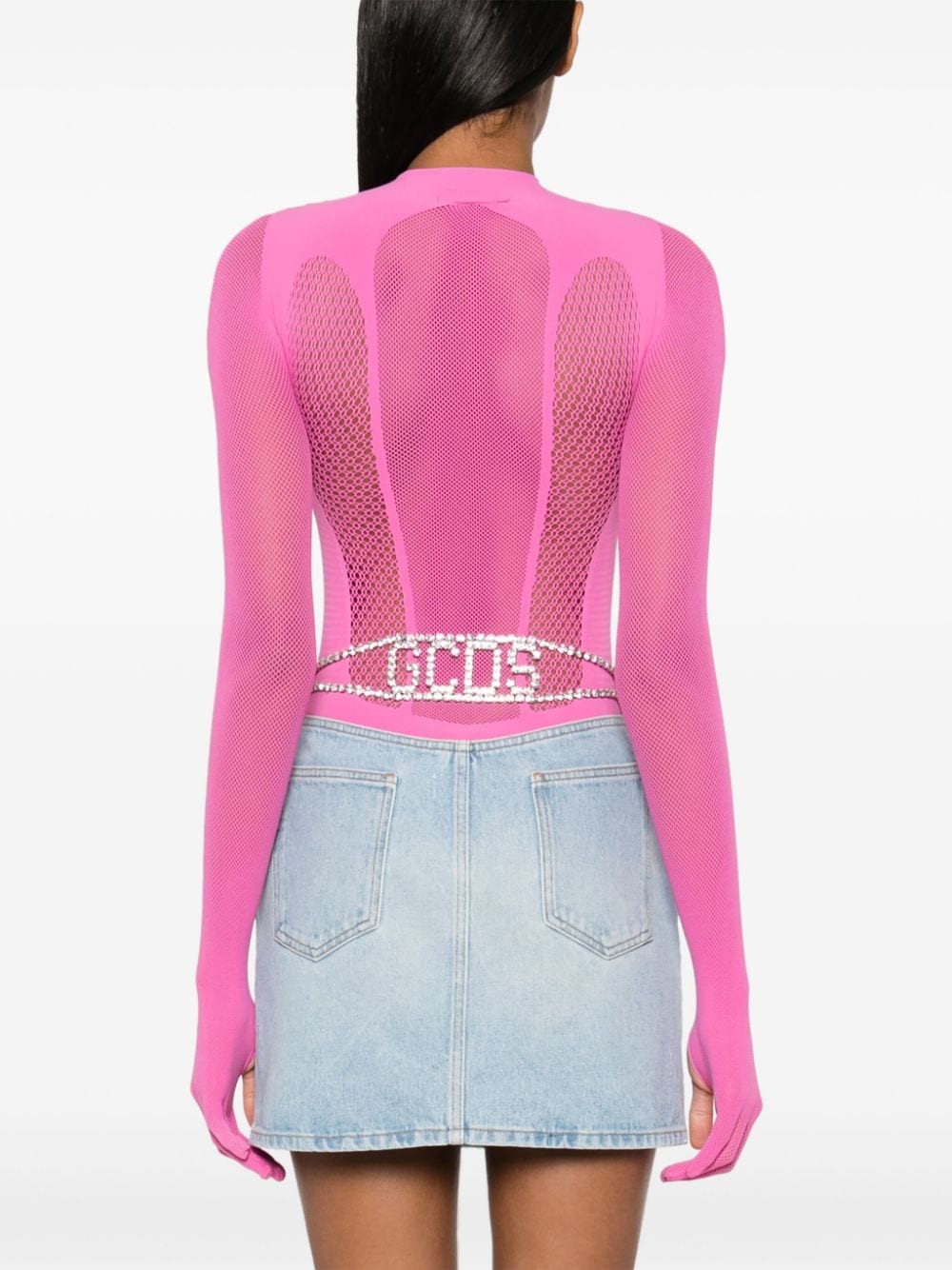 Shop Gcds Mesh-panneling Jersey Bodysuit In Rosa