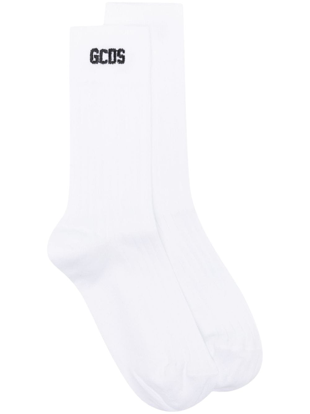 Gcds Logo-embroidered Ribbed Socks In White