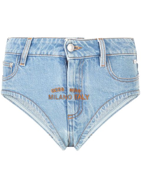 Gcds logo-embroidered denim mini shorts