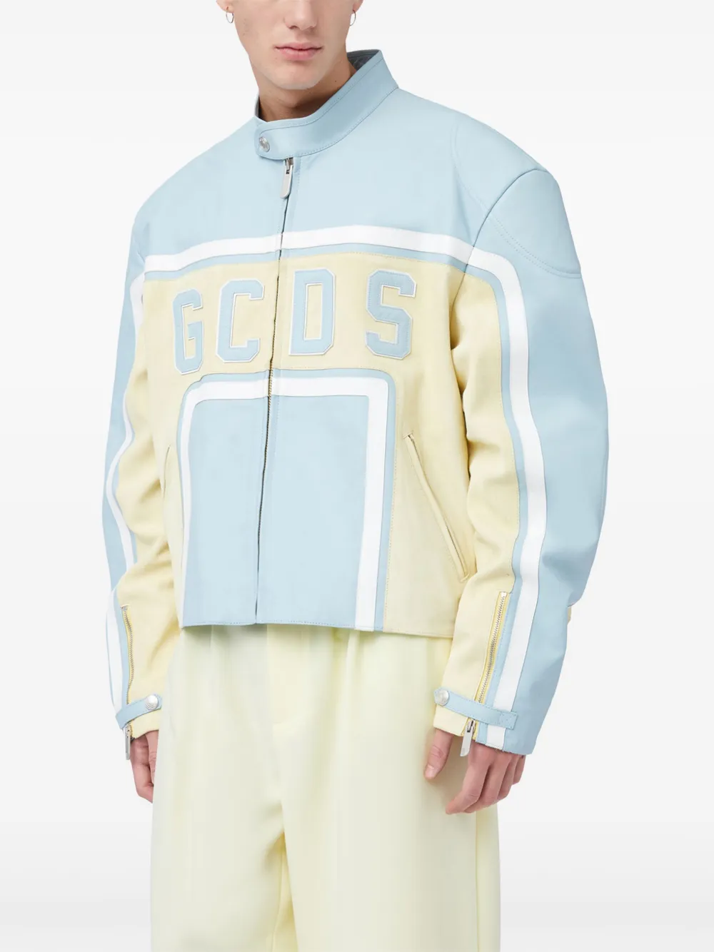 GCDS Leren jack met logopatch Blauw