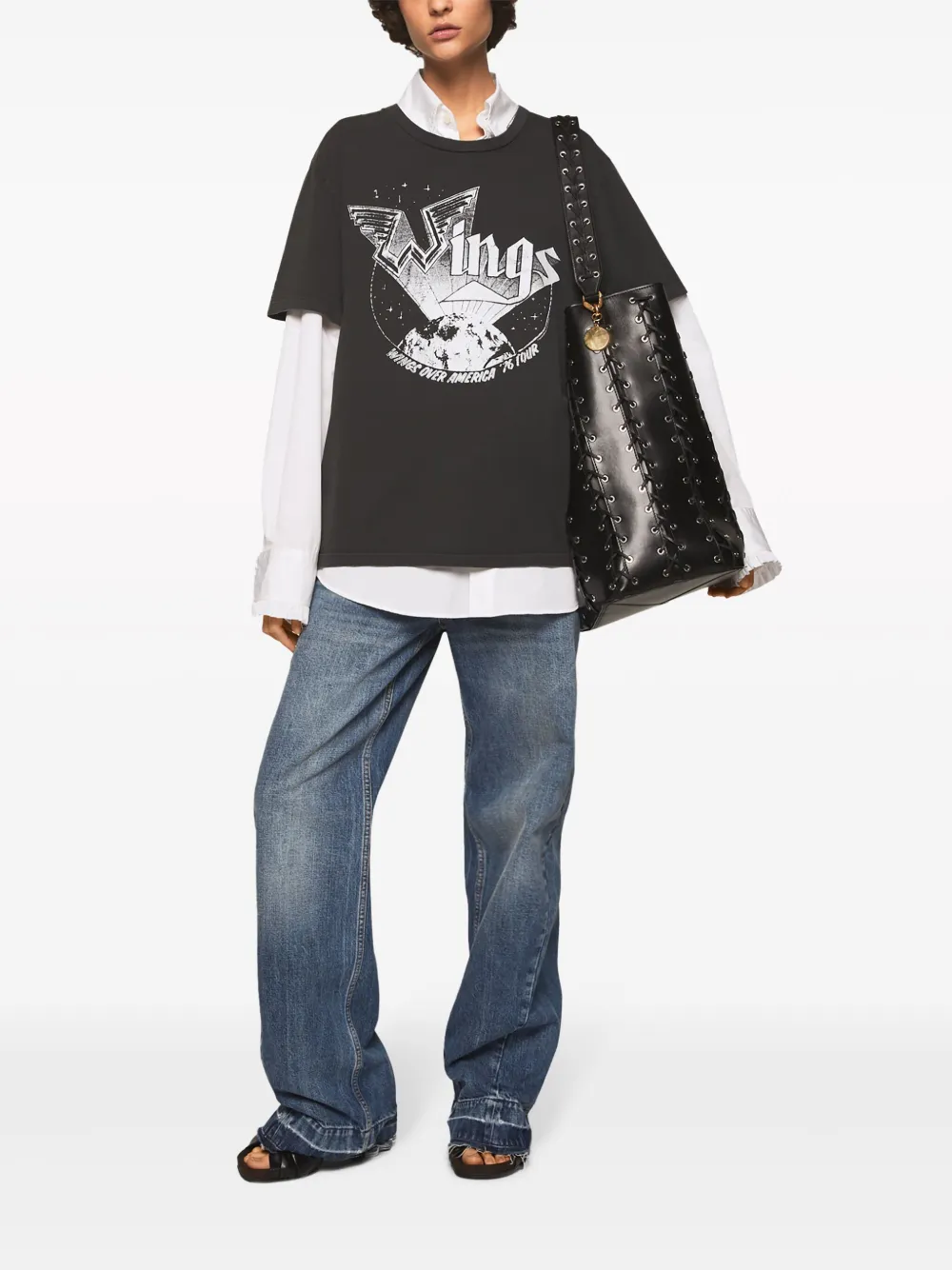 Shop Stella Mccartney Wings Graphic-print Cotton T-shirt In Grey